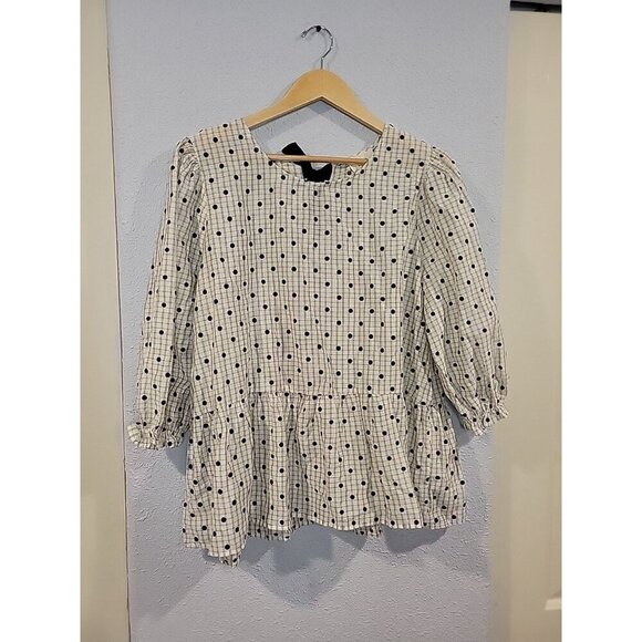 Womens Perch Blouse Polka Dots Boho‎ Cottage Bow Size 1X - Picture 2 of 7